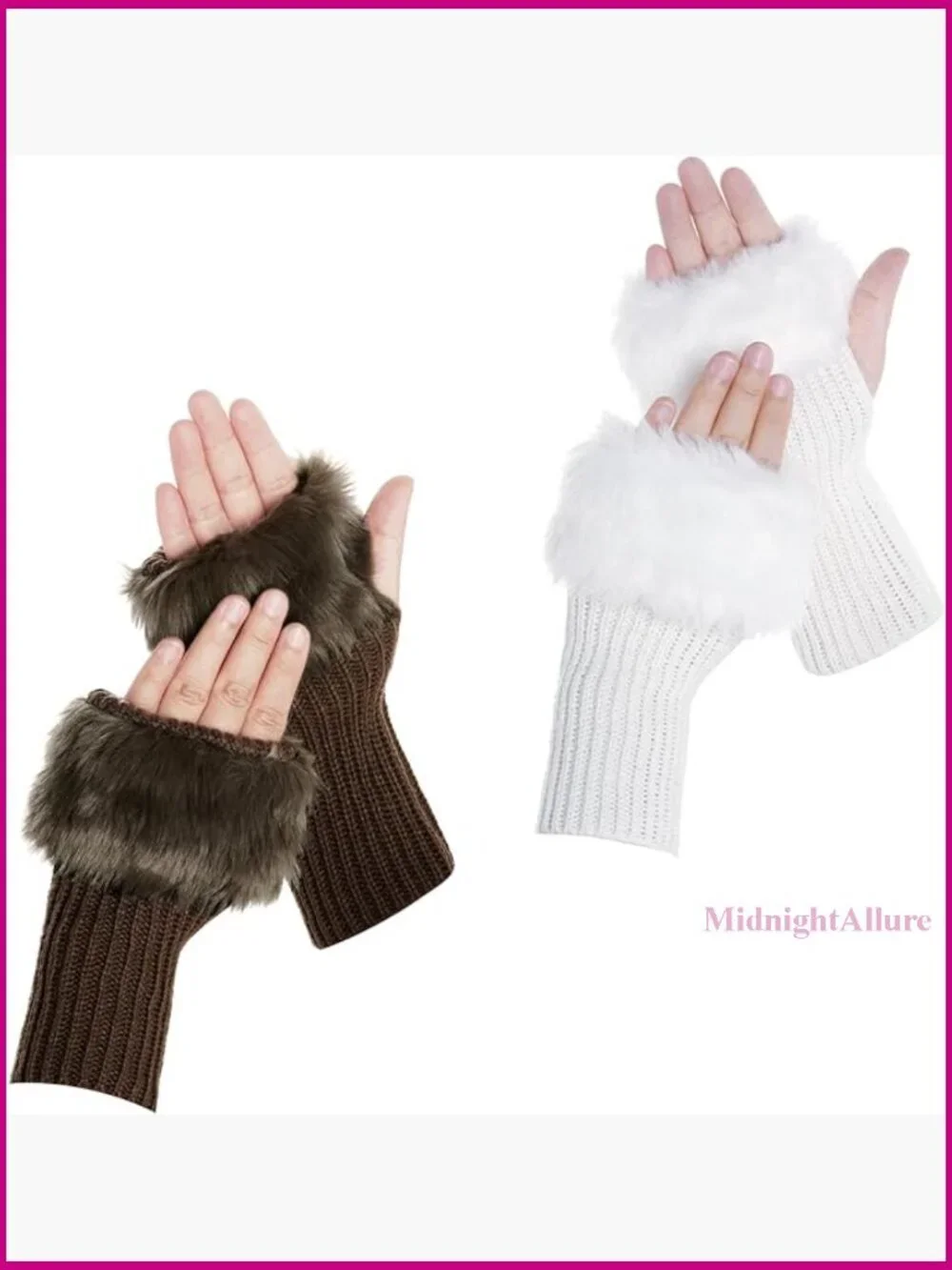 Winter Faux Fur Fingerless Gloves Arm Warmers Women's Acrylic